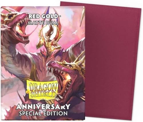 Dragon ATM15065 Deck Protector Dragon Dual Matte 25th Anniversary Card Game, Red & Gold - Pack of 100